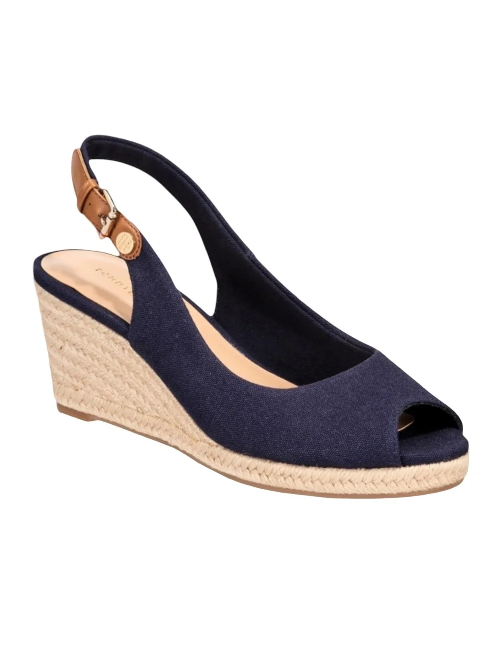 NWOT Tommy Hilfiger Navy Espadrille Wedge Peep Toe Slingback Sandal Size 9.5